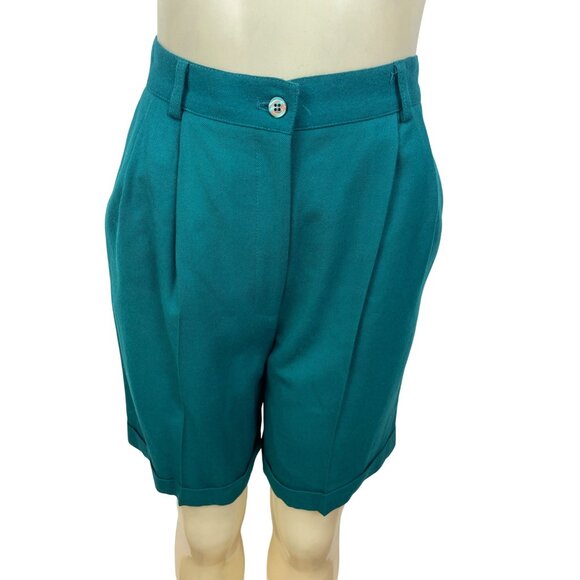 Talbots Petites Womens Teal Pleated Shorts High Waist Button Sz 6 - New - Picture 1 of 9